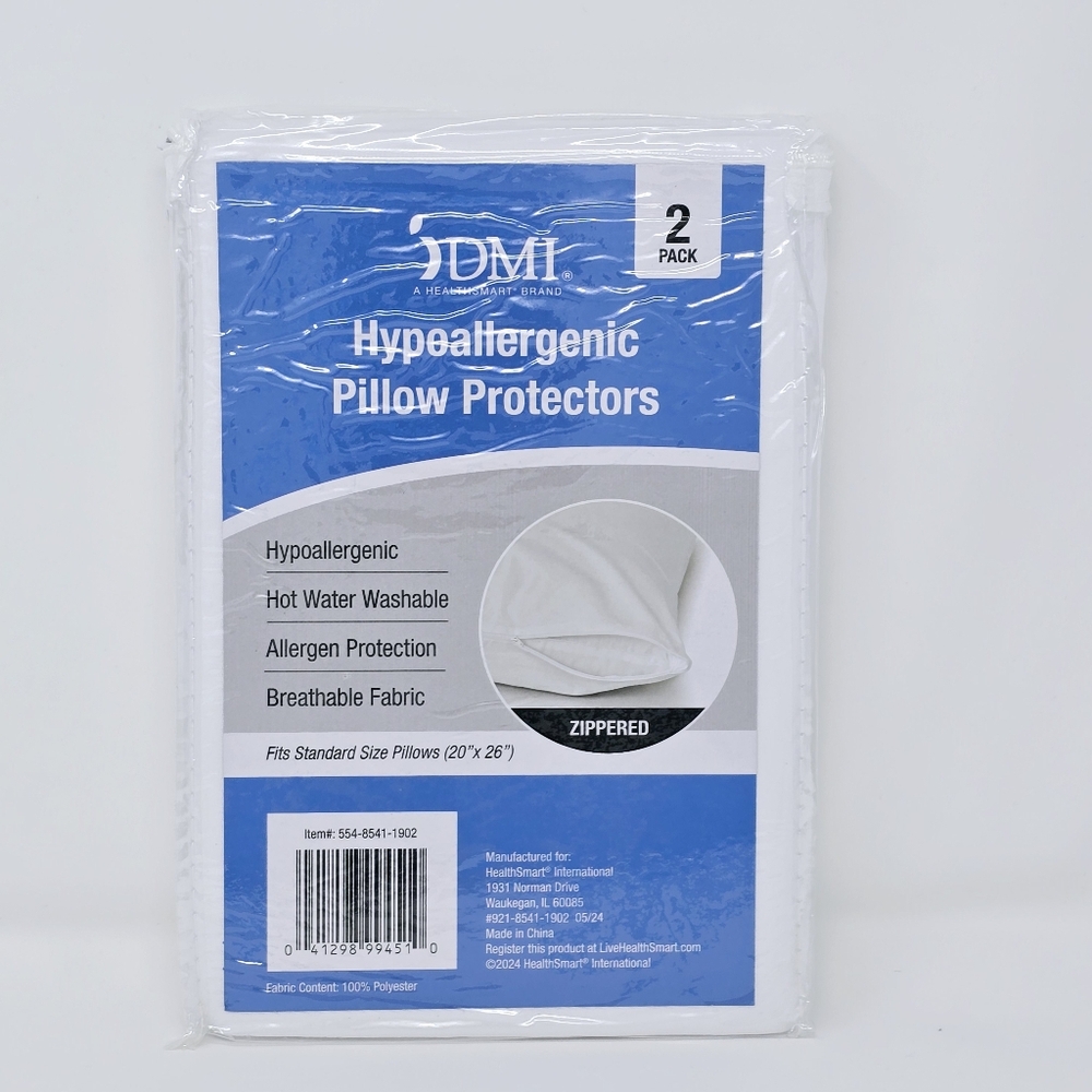 New Hypoallergenic Pillow Protectors Zipper 2pk Standard 20x26 White Cover Cases